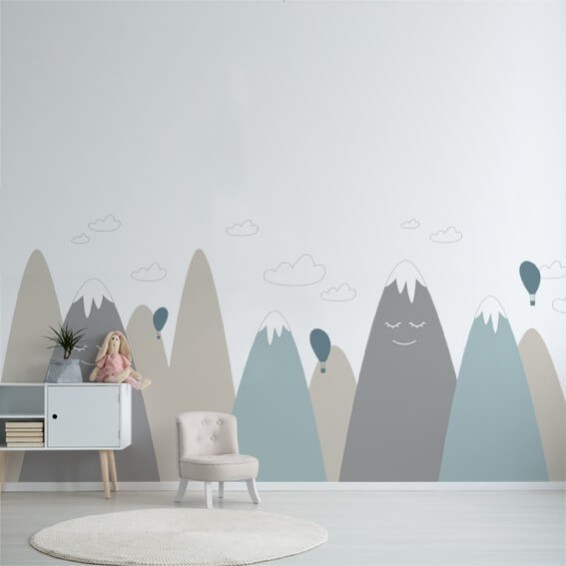 ambientazione prodotto adesivo murale per camerette mountains