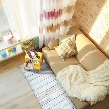 ambientazione soggiorno passatoia in vinile white wood