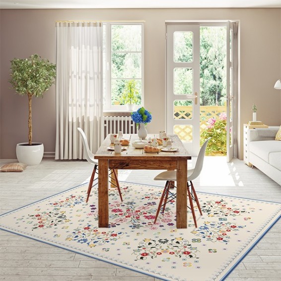 ambientazione sala da pranzo tappeto floreal fantasy