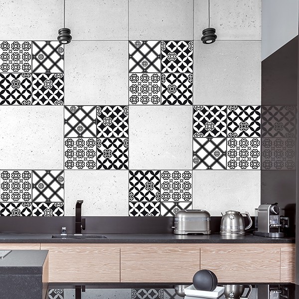 ambientazione cucina piastrelle adesive x6 maiolica black & white