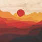 grafica Wood Art Coloured Minimal Landscape susnet