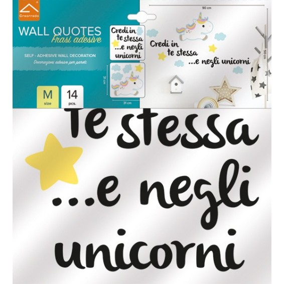 confezione prodotto scritte adesive per camerette unicorni