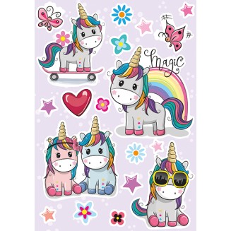 grafica prodotto adesivo per camerette colorful unicorns