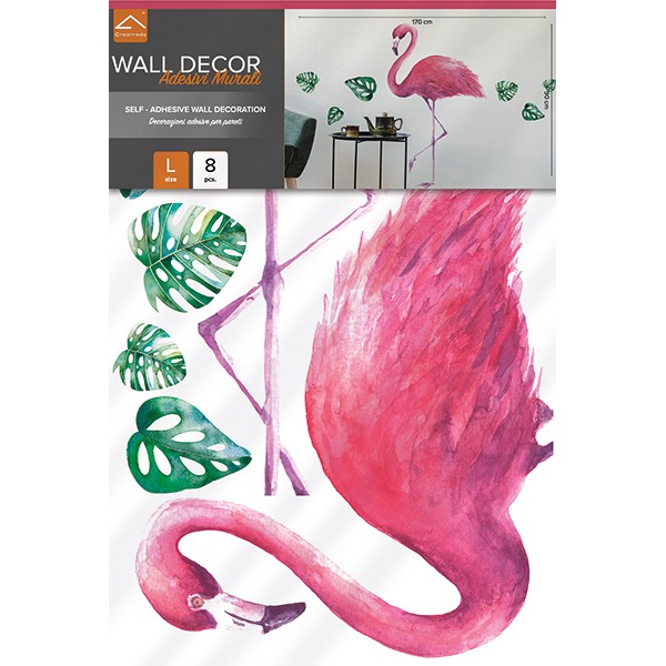 confezione adesivo murale tropical flamingos