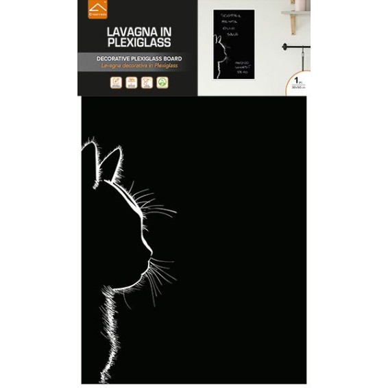 Confezione Lavagna in Plexiglass Silhouette Cat 30x50 cm