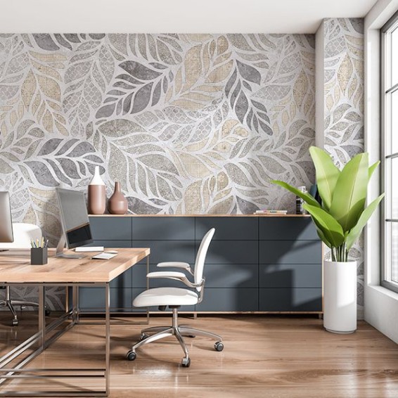 ambientazione ufficio prodotto fotomurale leaves pattern