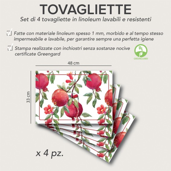 Qualità Set di 4 Tovagliette Pomegranate