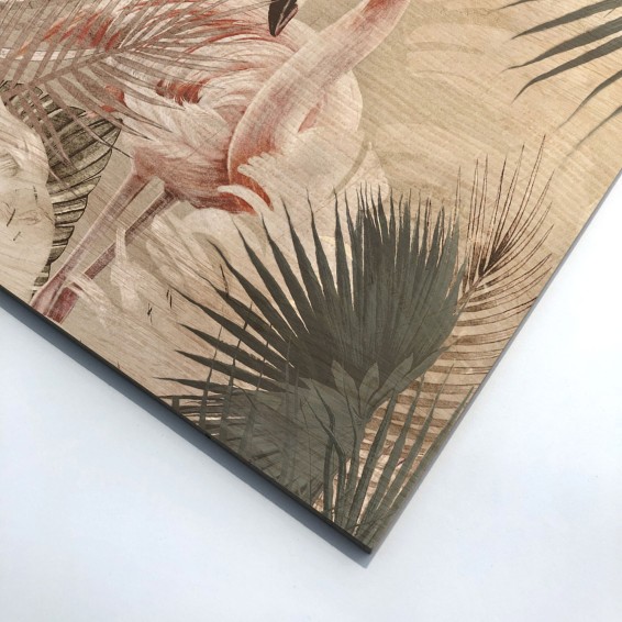 Dettaglio Wood Art Tropical Flamingos
