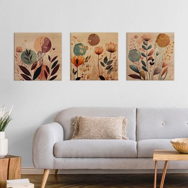Ambientazione a trittico Wood Art Tulips Wildflowers