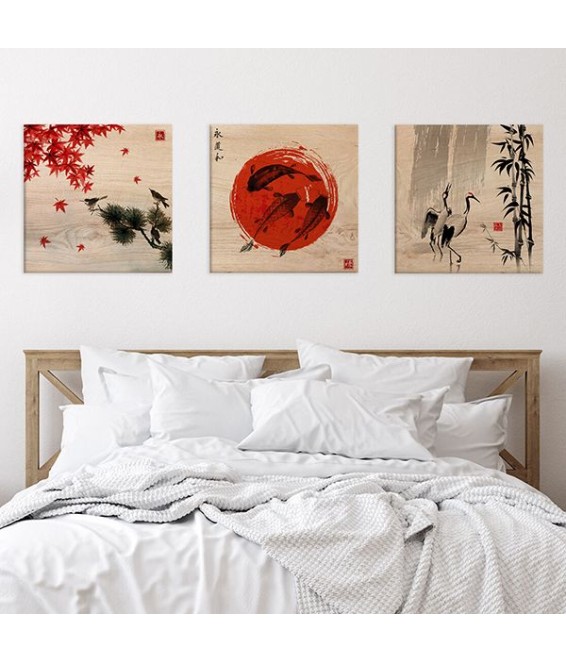 Ambientazione a trittico Wood Art Herons Ink