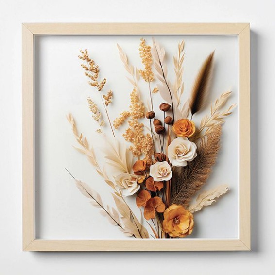 Quadro Plexiglas con cornice MDF - 3DArt - Beige DryFlowers