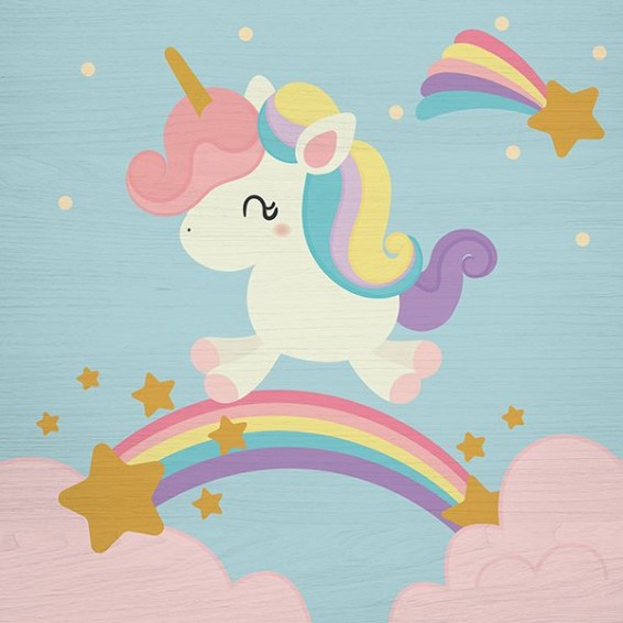  Stampa su Legno - Wood Art - Rainbow Unicorn