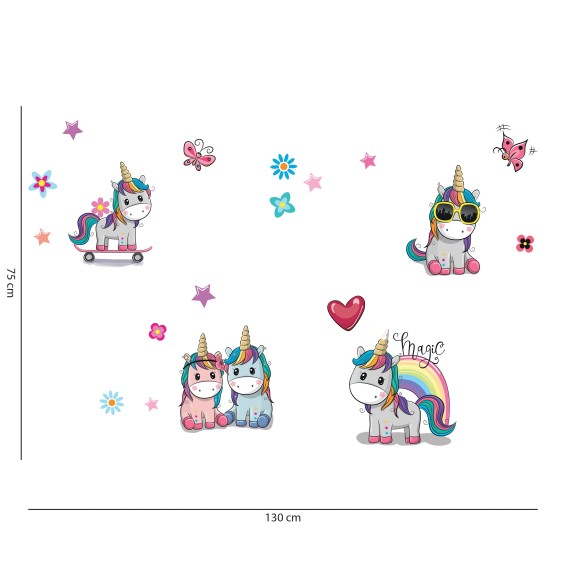 Adesivi Murali Camerette Colorful Unicorns Bubble Free