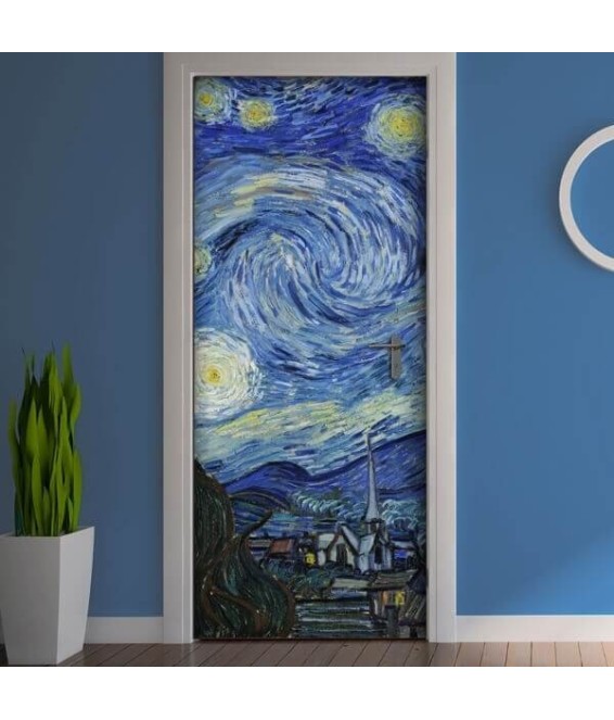 ambientazione prodotto rivestimento per porta la notte stellata van gogh