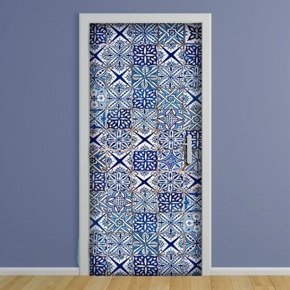 Adesivo porte interne Rivestimento per porta - Blue Azulejos
