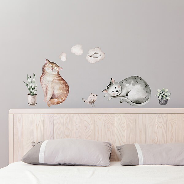 ambientazione adesivo murale watercolour cats